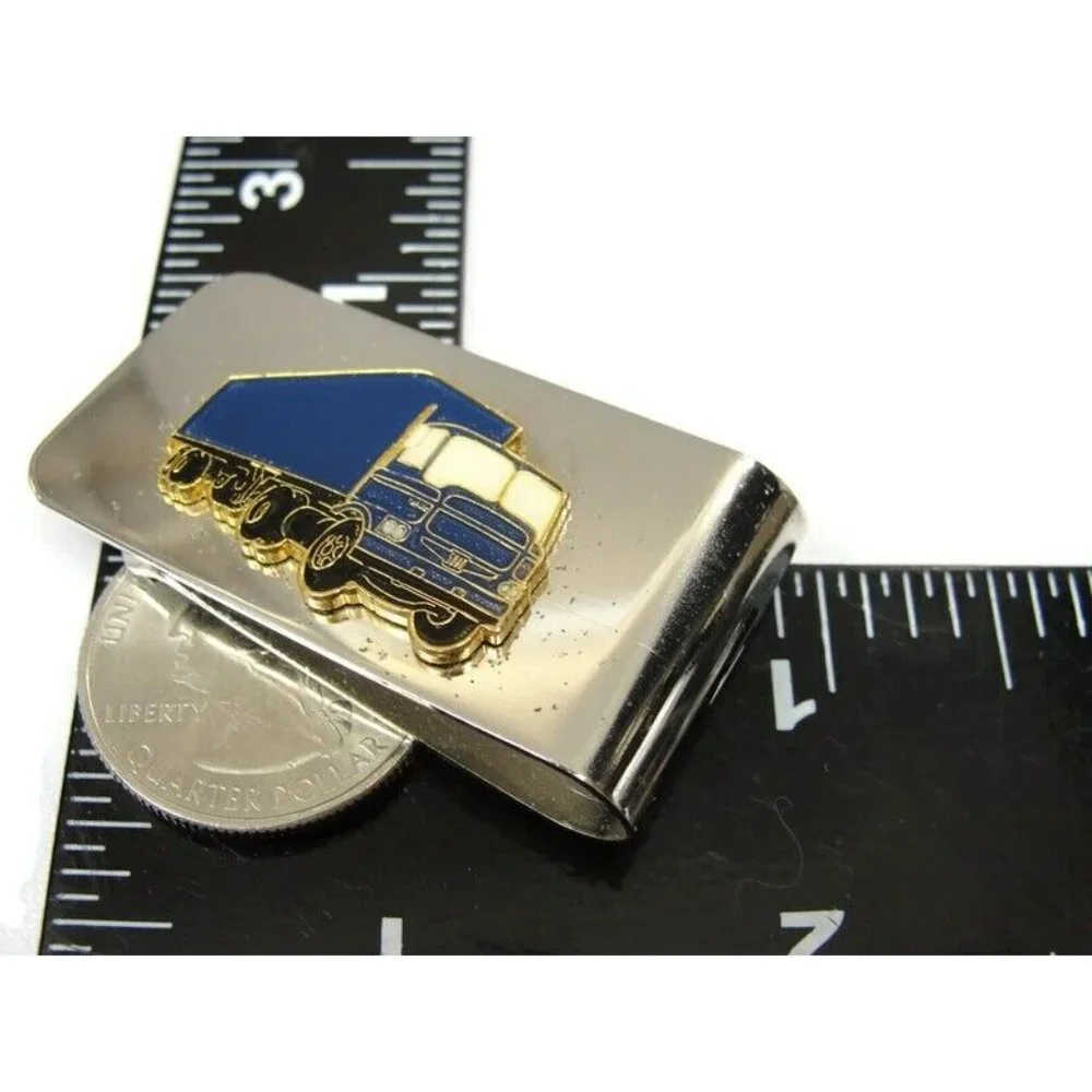 Vintage Stainless Semi Truck Money Clip Men Wallet ID Credit Card Holder